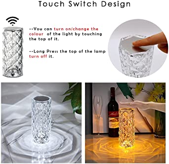 16 Colors Diamond Rose Crystal Touch Lamp